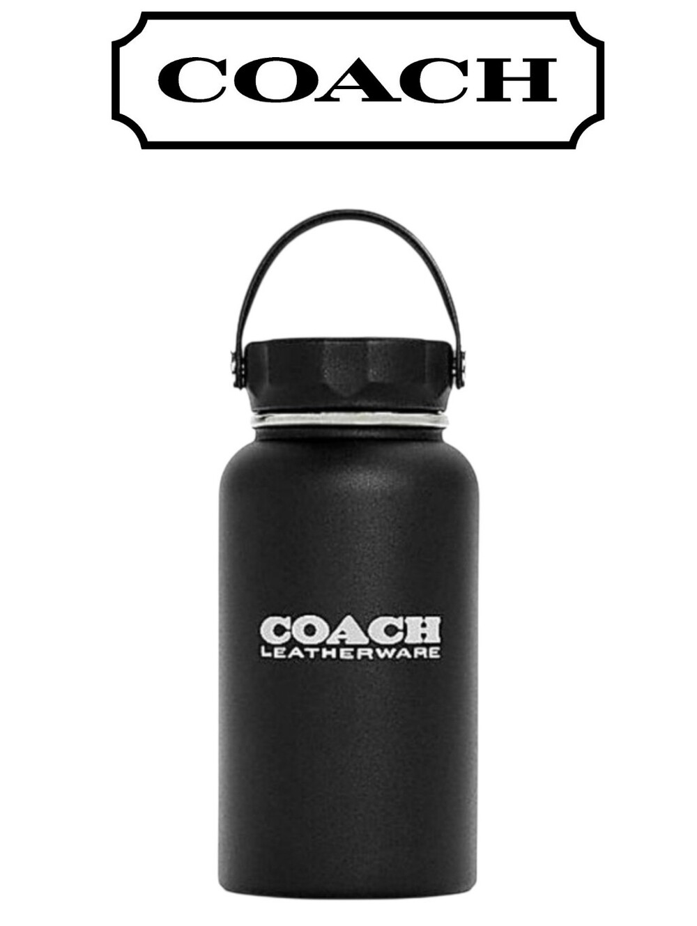 COACH VINTAGE LOGO BLACK & WHITE INSULATED STAINLESS WATER BOTTLE - NEW